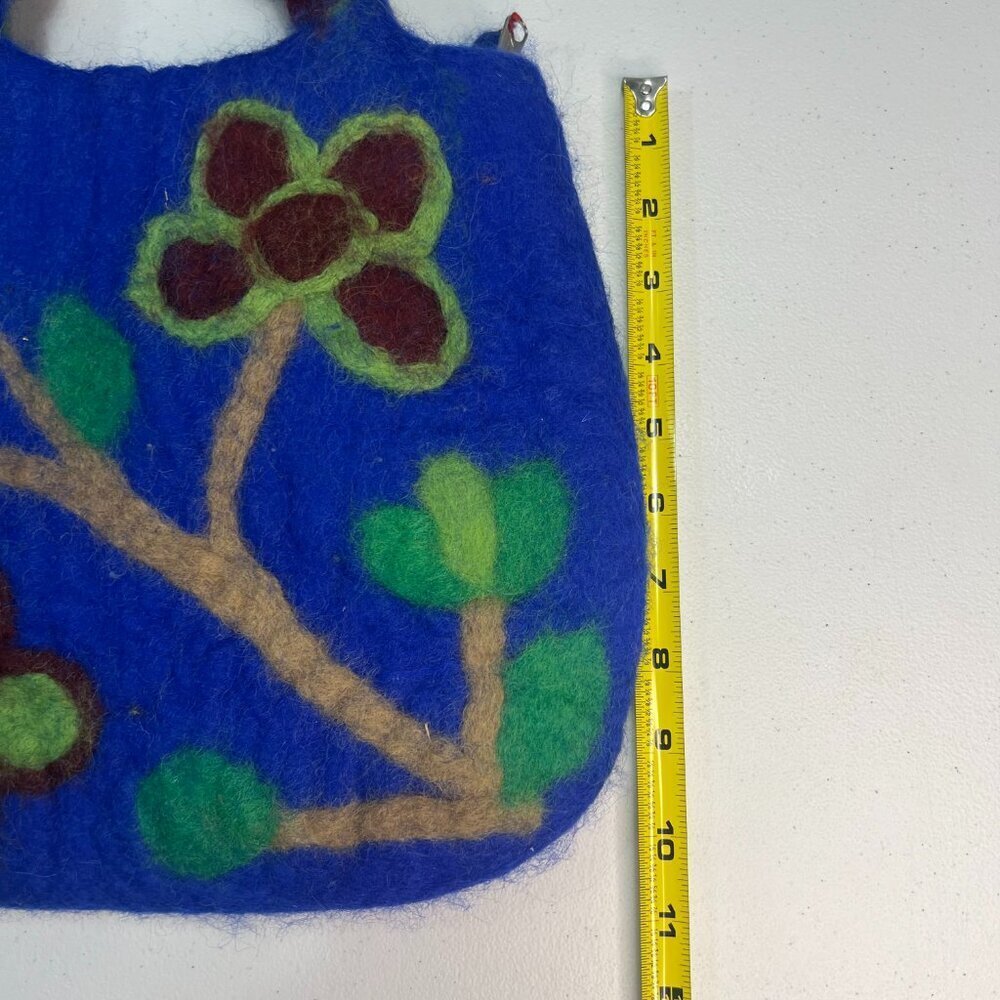 Blue Floral Tote Nepal Vintage Boho Cottagecore Green Woven Small Vacation - Picture 11 of 11